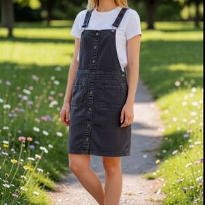 Junior XL (12) / Women’s Size XS Charcoal Button-Front Denim Overall Dress